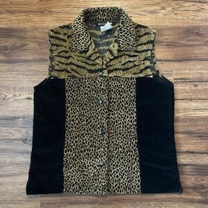 Black & Gold Animal Print Velvet Button Vest Y2K Glam Leopard Women S indie Y2K
